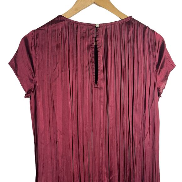 Madewell Mulberry Wine Oversized Short-Sleeve Slip Midi Dress Plissé Size XS - Picture 12 of 15